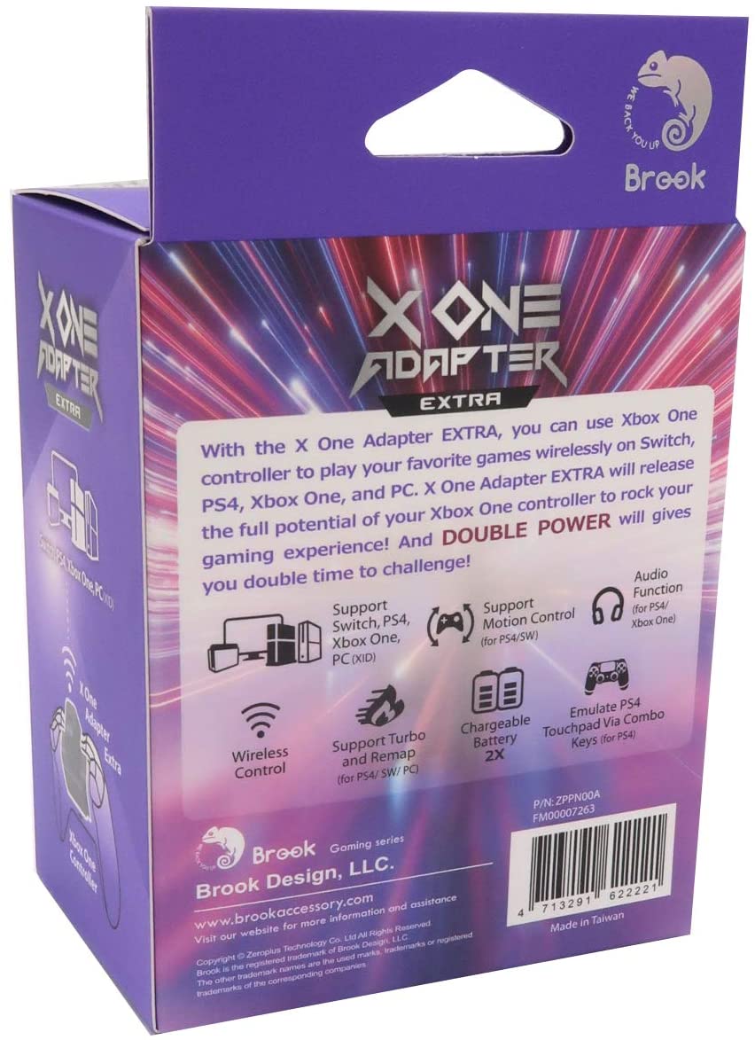 Brook X One Wireless Controller with EXTRA XL Adapter & Rechargeable Battery - Compatible with Xbox One, PS4, Switch & PC (Black) - Perfect for Gaming, Streaming & Multi-Platform Play