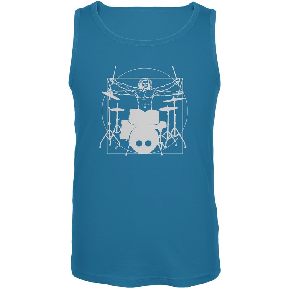 Vitruvian Man Drummer Turquoise Adult Tank Top - Vintage Art Graphic Tee for Men & Women - Perfect for Concerts, Gifts & Casual Wear