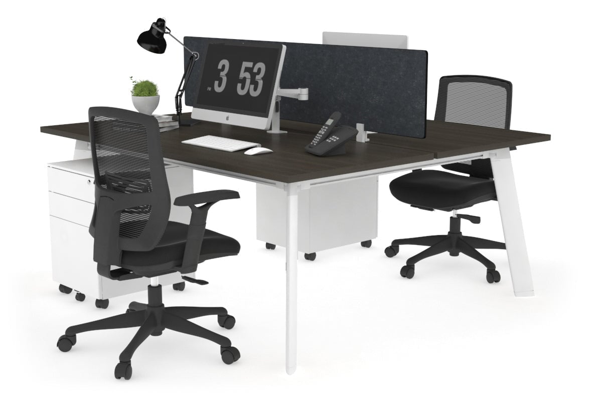 2 Person Workstation with White Frame - 1400L x 800W Office Desk with Cable Management | Perfect for Home Office, Coworking Spaces & Small Business Setups