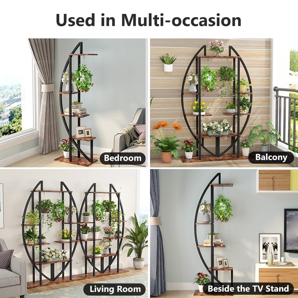 5 Tier Plant Stand Pack of 2 - Sturdy Multi-Layer Bonsai Flower Rack for Indoor/Outdoor Plants - Perfect for Balcony, Garden, and Home Decor