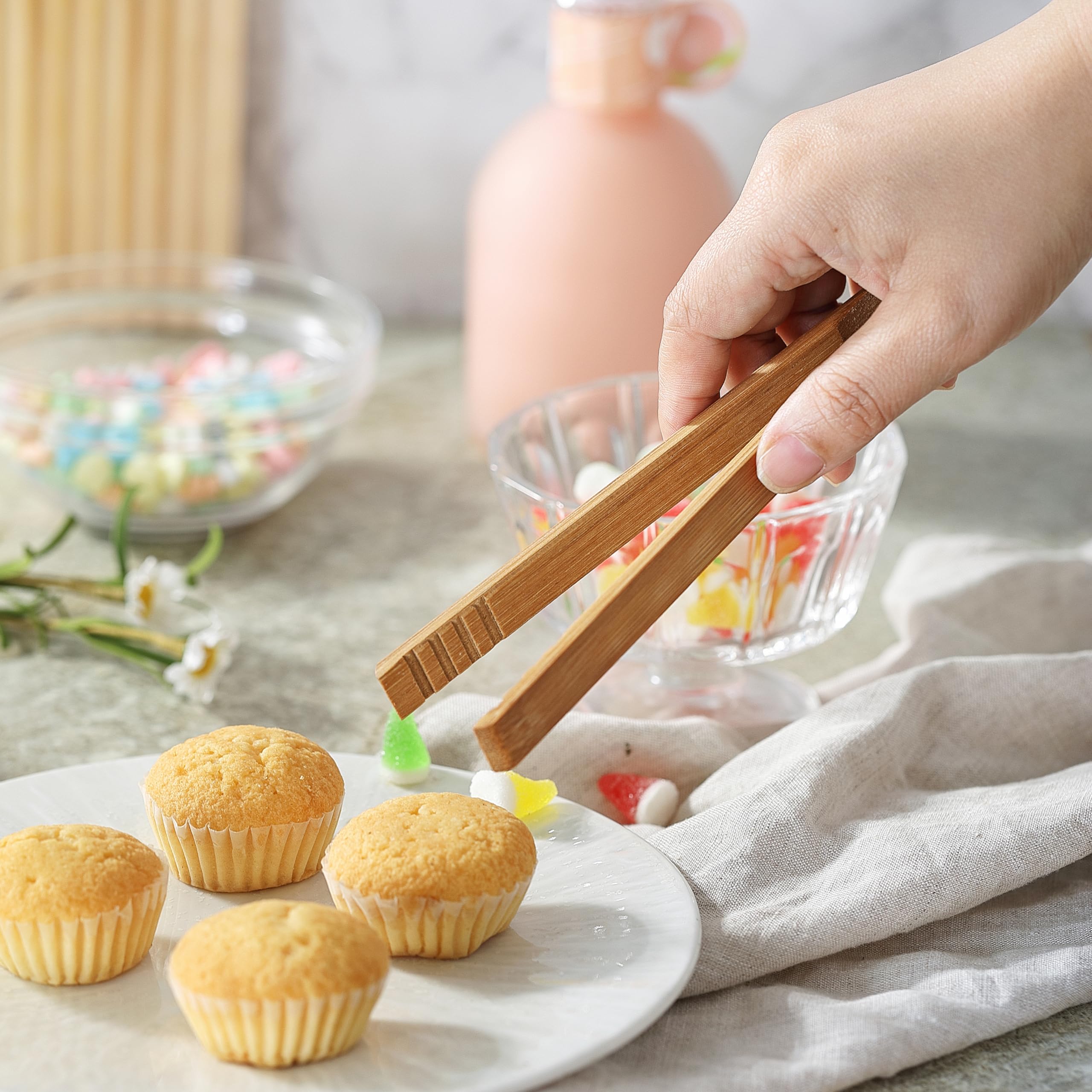 2PCS Reusable Wooden Toaster Tongs - 8 Inch Bamboo Cooking Tongs for Bread, Bacon, Muffins, Cheese & More - Heat Resistant Kitchen Utensils for Toaster, Grill & Camping