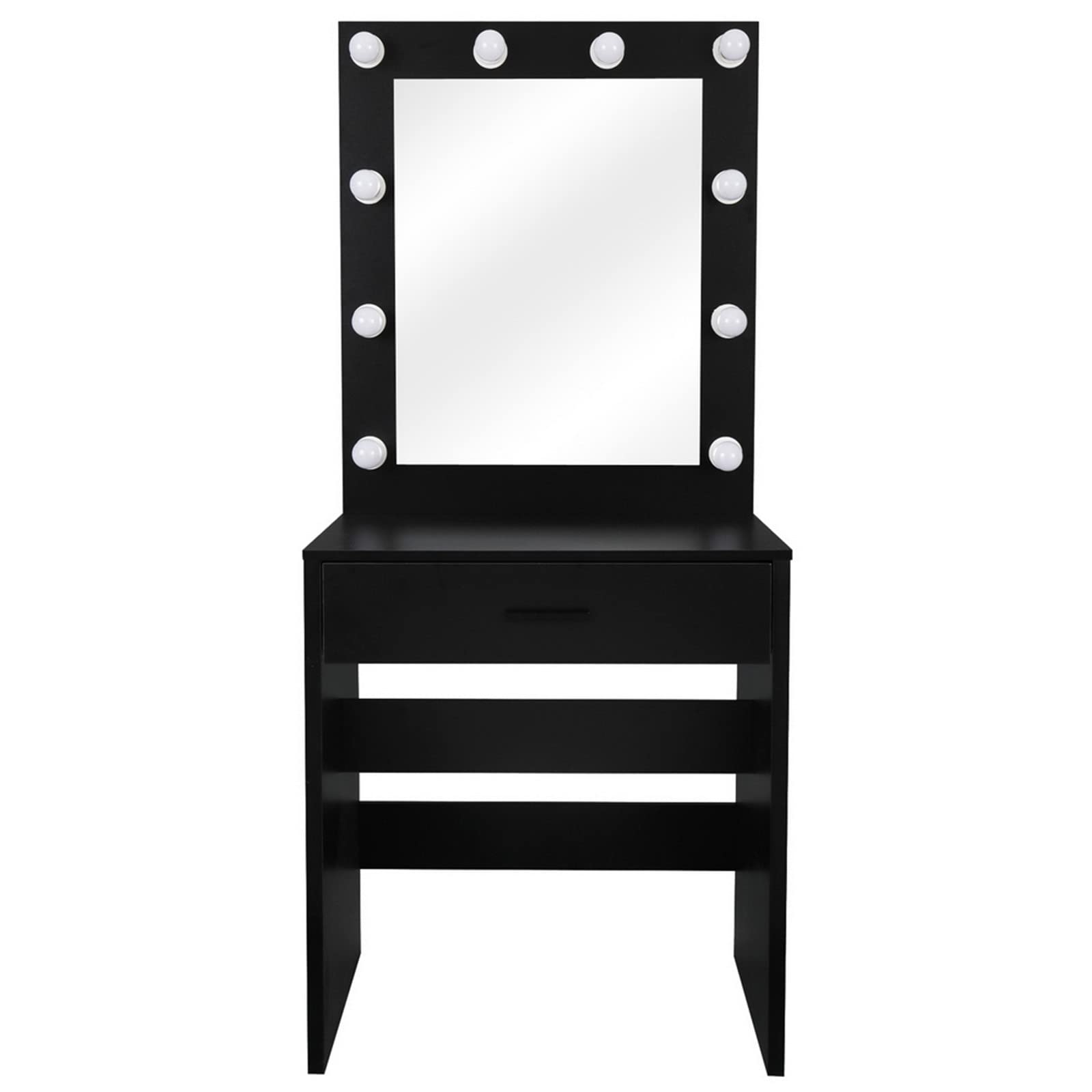 JASOYA Modern Single Drawer Dresser with LED Light Cannon & Large Mirror - Black Finish, Warm White Light - Perfect for Bedroom, Living Room, or Dormitory Storage & Vanity