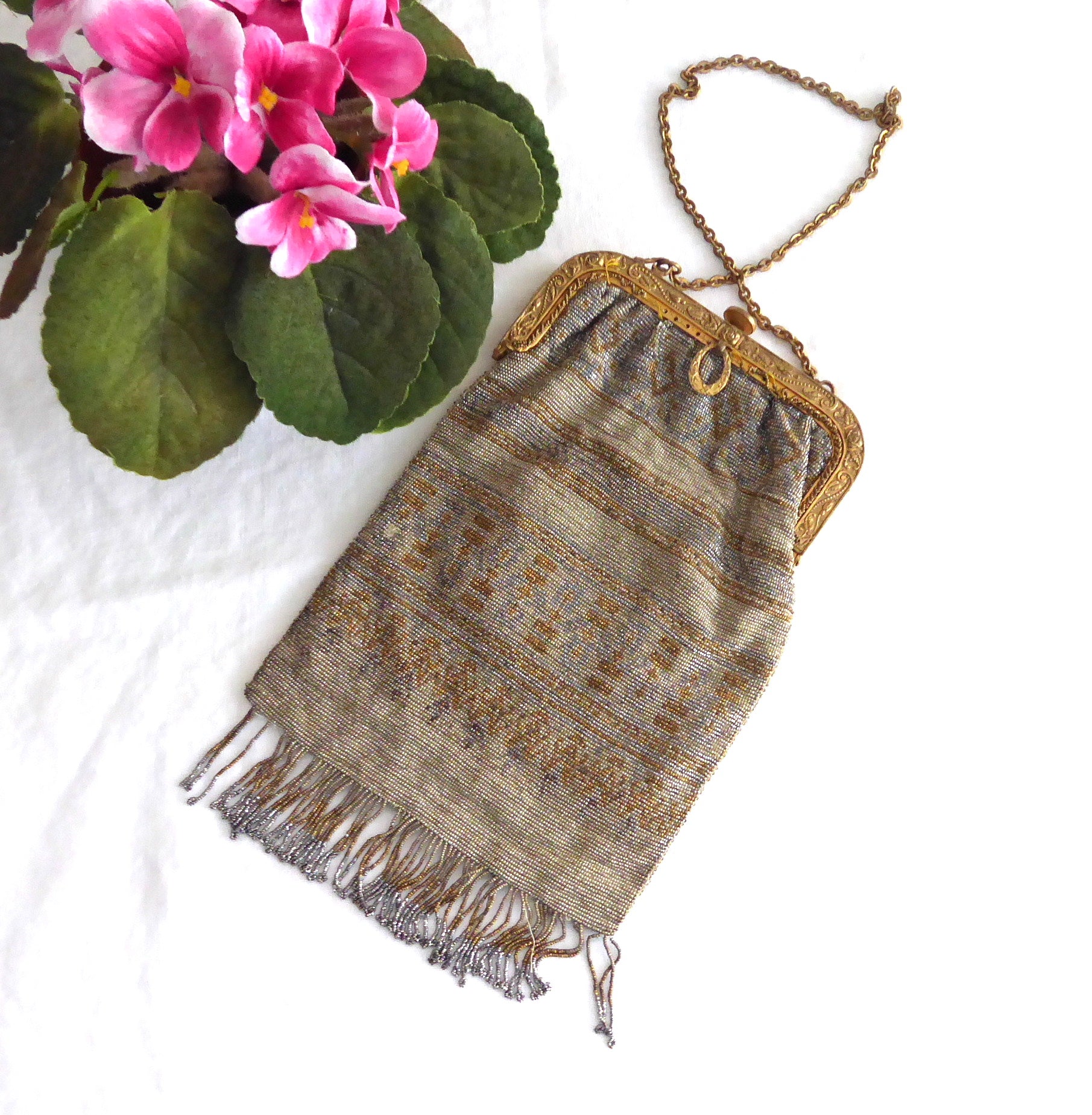 Antique Edwardian French Steel Cut Beads Beaded Purse - Vintage 1900s Art Deco Handbag for Women | Perfect for Evening Parties, Weddings & Collectors