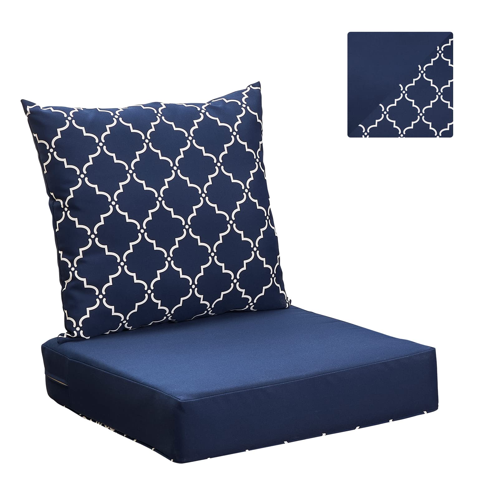 Premium 24×24 Inch Outdoor Cushion Set for Patio Furniture - Deep Seat & Back Cushions with All-Weather Removable Cover (2-Piece, Navy Blue) - Perfect for Garden, Deck, Poolside & Outdoor Lounge Chairs