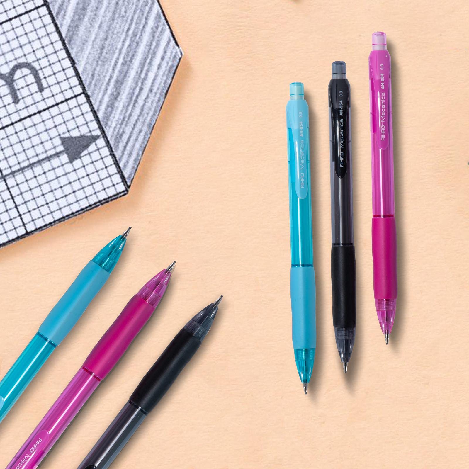 AIHAO 0.9mm Mechanical Pencils 12-Pack - HB Lead, Comfort Grip for School & Office