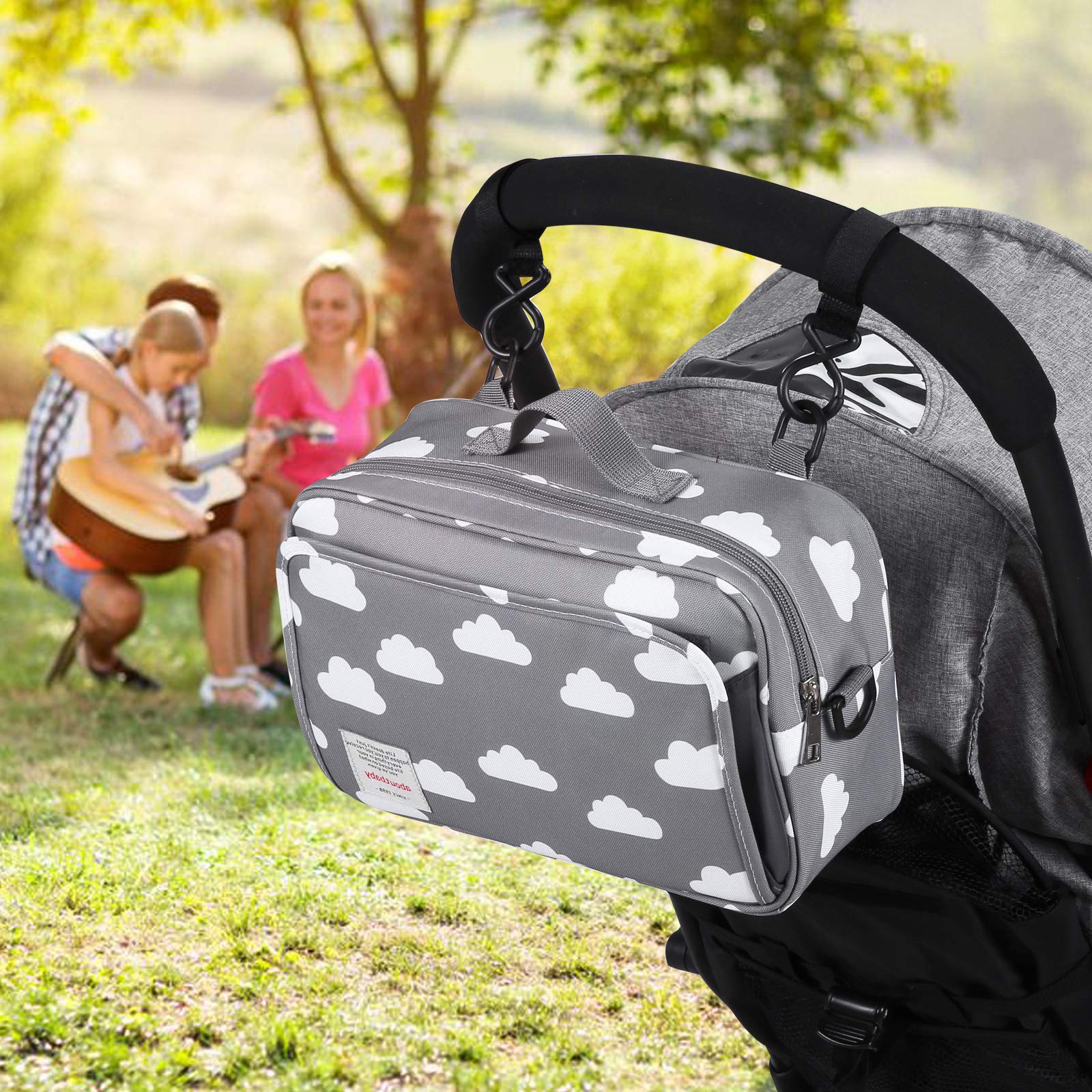 Portable Diaper Bag for Baby - Insulated Pocket, Stroller Hooks & Adjustable Strap - Universal Mini Tote Organizer Fits All Strollers (Gray) - Perfect for On-the-Go Parents, Travel & Daily Strolls