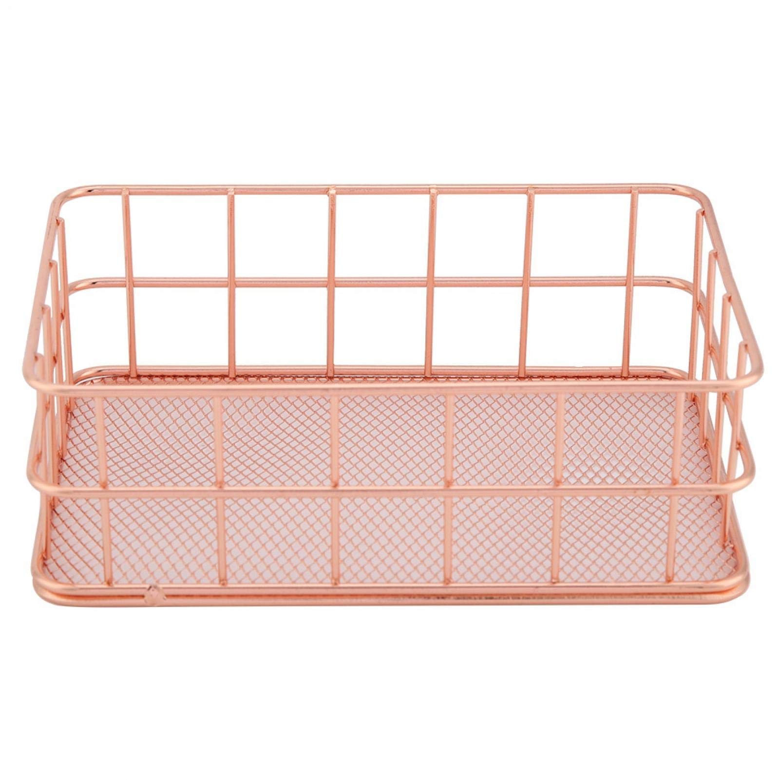 Rose Gold Iron Storage Basket - Organizer for Desktop & Workspace Decor