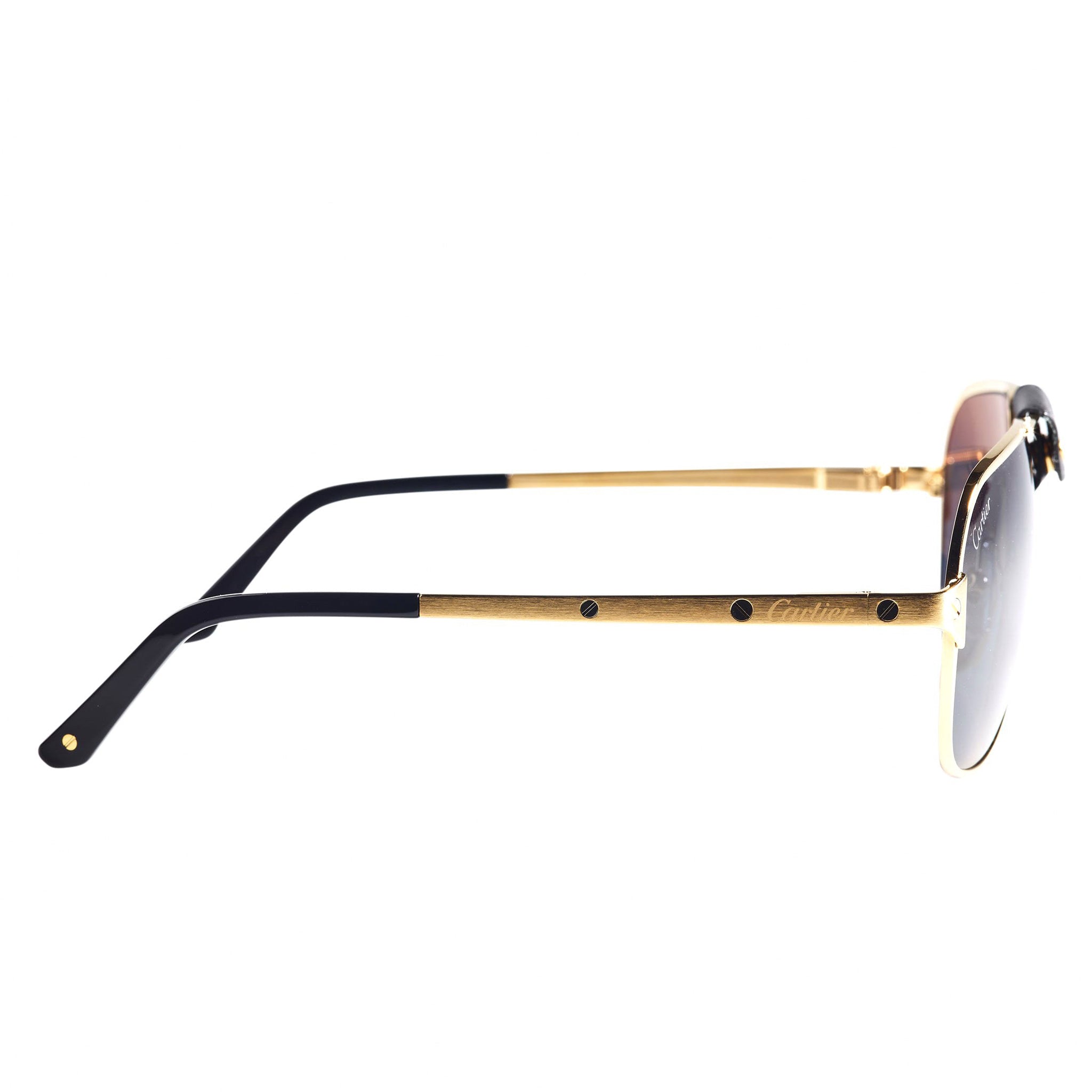 Cartier CT0165S Santos De Cartier Gold Aviator Sunglasses for Men - Luxury Designer Polarized UV Protection Shades for Driving, Travel & Outdoor Activities