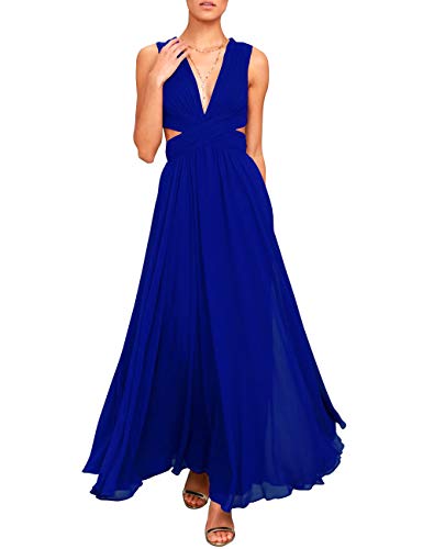 JAEDEN Elegant Long Chiffon Prom Dress for Women - Royal Blue Open Back Evening Gown for Homecoming, Formal Parties & Special Occasions