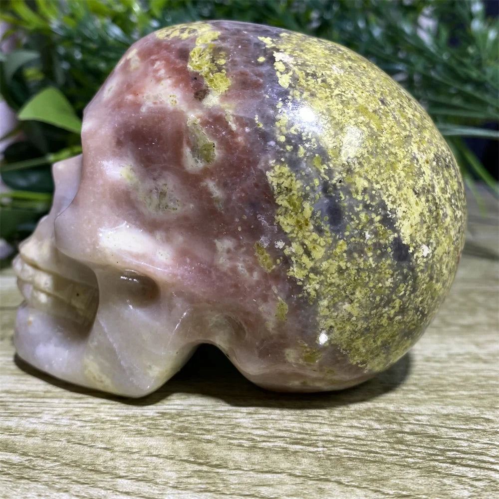 Natural Green and Red Tourmaline Crystal Skull Carving - Healing Minerals for Feng Shui, Reiki Energy, Spiritual Decor - Perfect for Home, Office, Meditation Room & Gift Giving