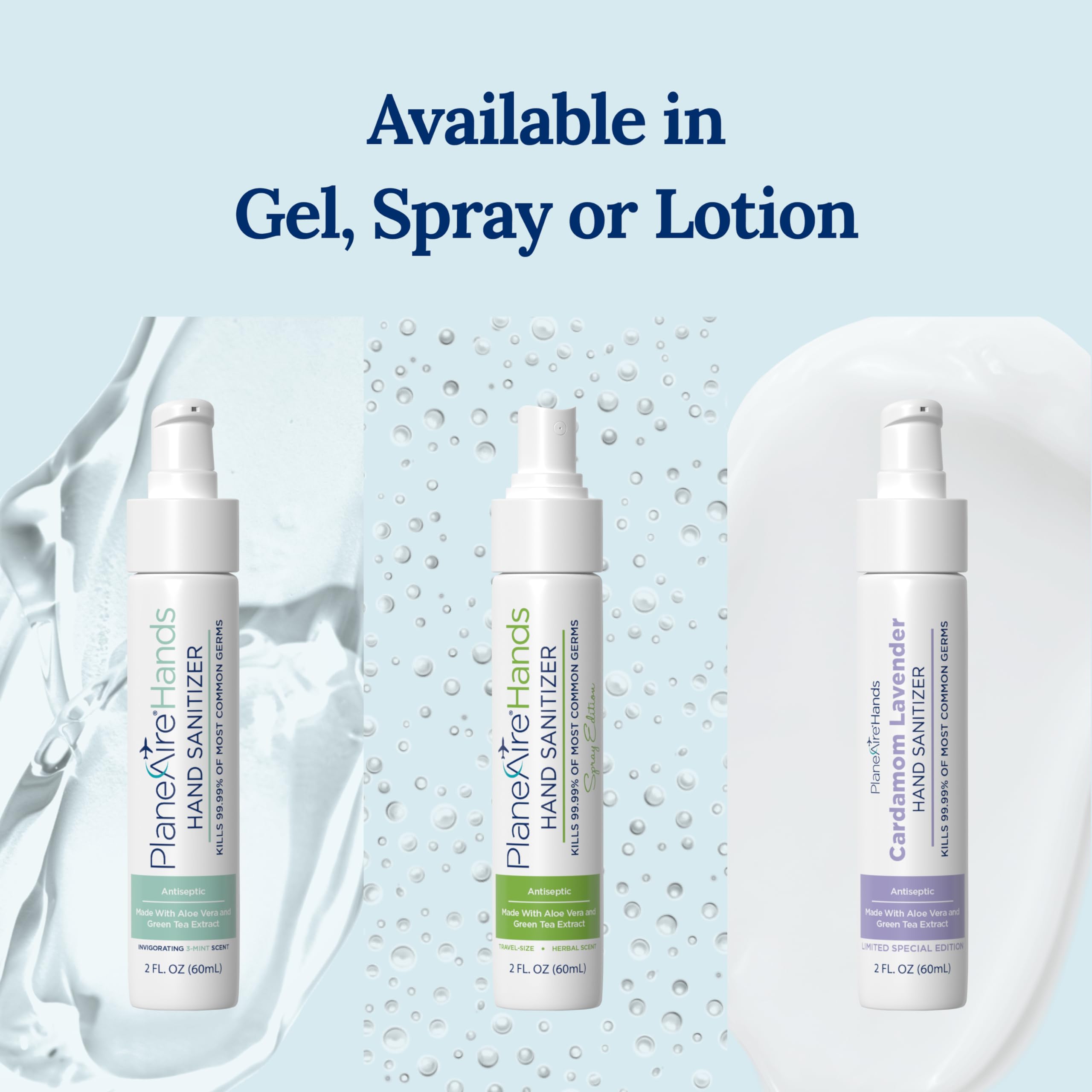 3-Mint Gel Hand Sanitizer (6-Pack) - Soothing Moisturizing Hydrating Formula with Aloe Vera & Green Tea Extract | Travel Size with Peppermint Essential Oil | Perfect for Cars, Backpacks, Travel & Daily Hygiene | Antibacterial & Refreshing Gel for On-the-Go Use