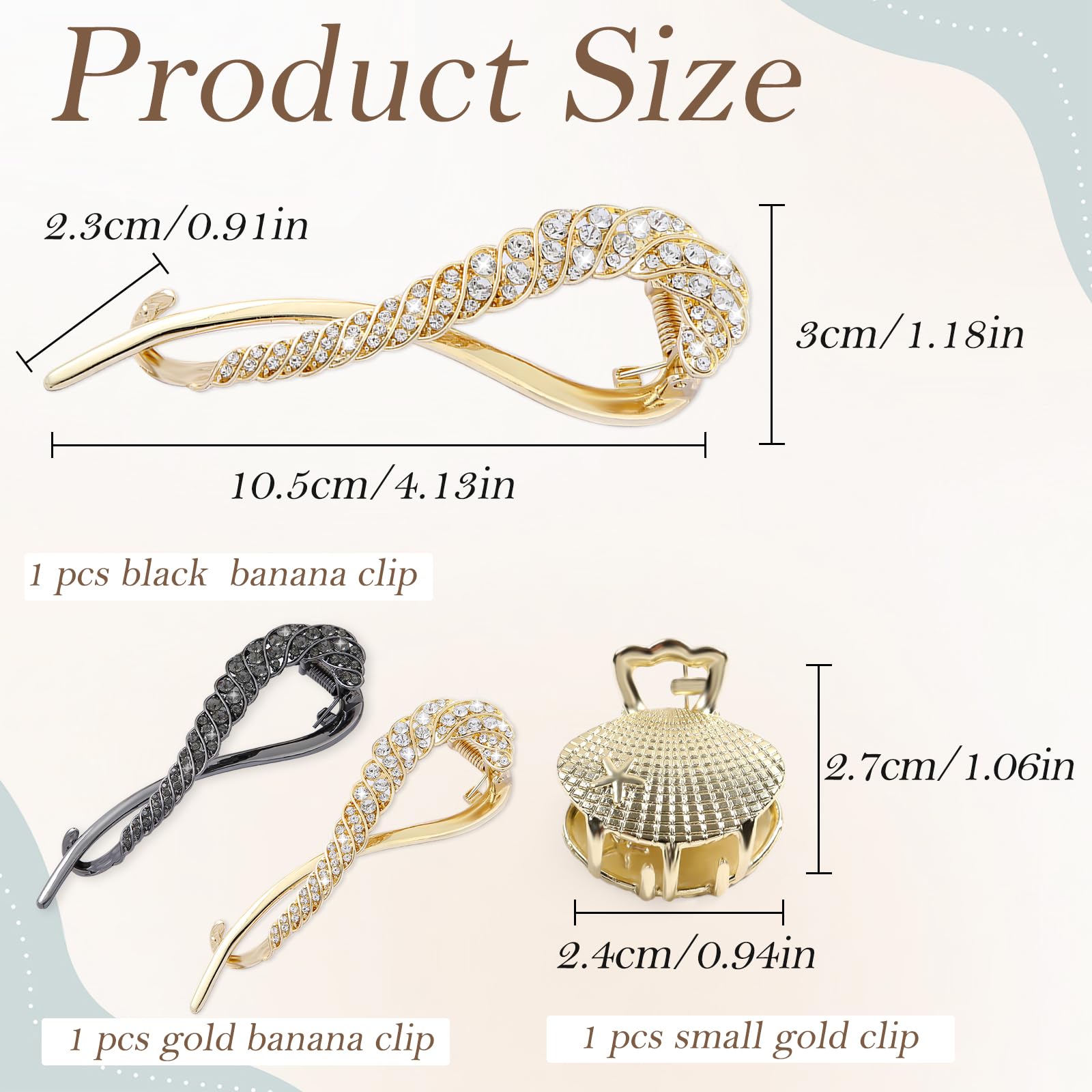 TecoKart® 3 Pack Rhinestone Banana Hair Clips & French Bun Maker Set - Elegant Metal Hair Accessories for Women & Girls with Medium to Thick Hair | Perfect for Weddings, Parties & Everyday Styling
