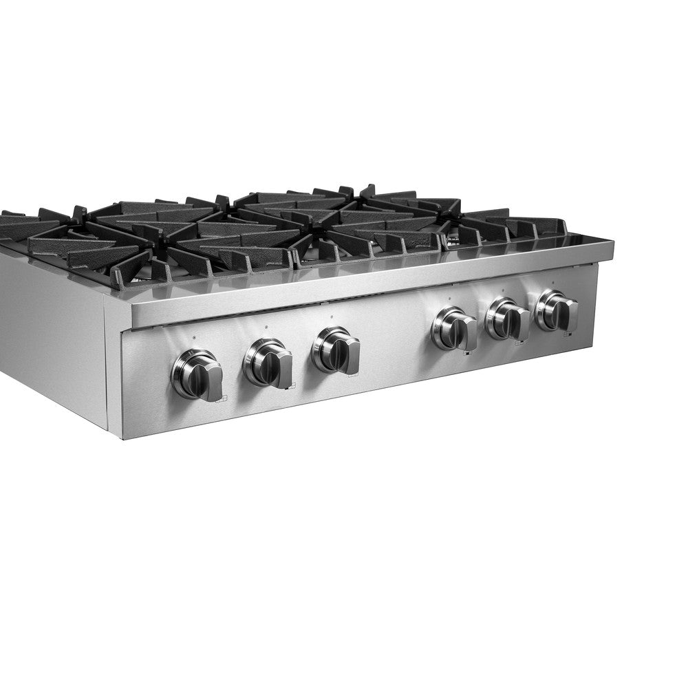 Forno Lseo 36 Inch 6 Burner Stainless Steel Gas Rangetop with Griddle - FCTGS5737 36 | Professional Cooking for Home Chefs & Outdoor Entertaining
