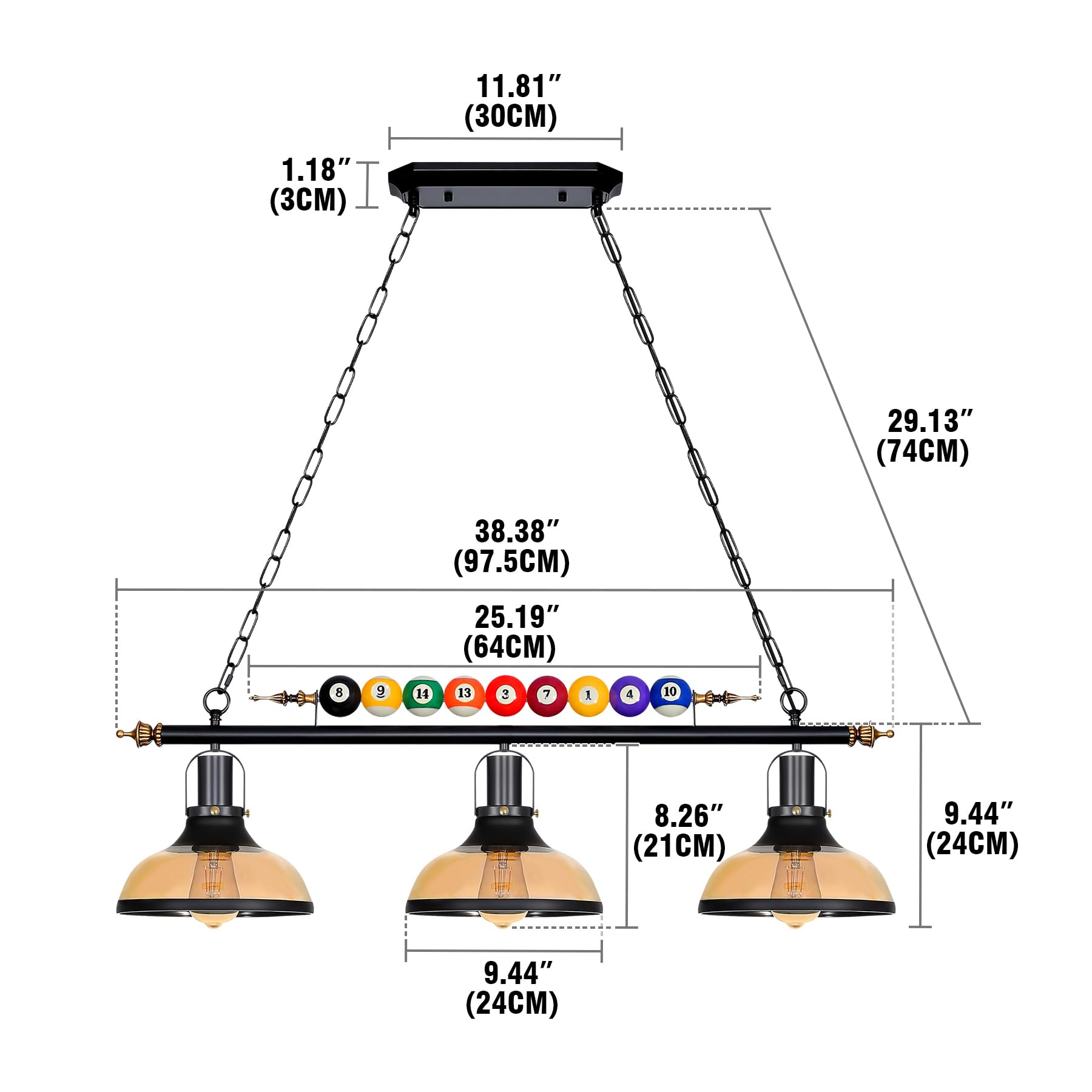 Premium Hanging Pool Table Light Fixture - Adjustable 27