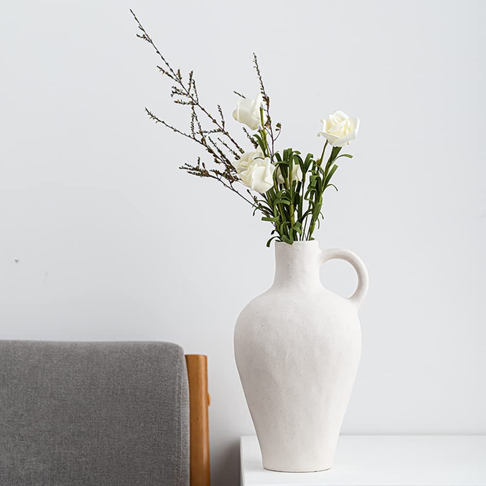 Distressed White Ceramic Flower Vase - Modern Farmhouse Decor, Rustic Home Decoration, Small Housewarming Gift for Living Room, Dining Table, Wedding Centerpiece