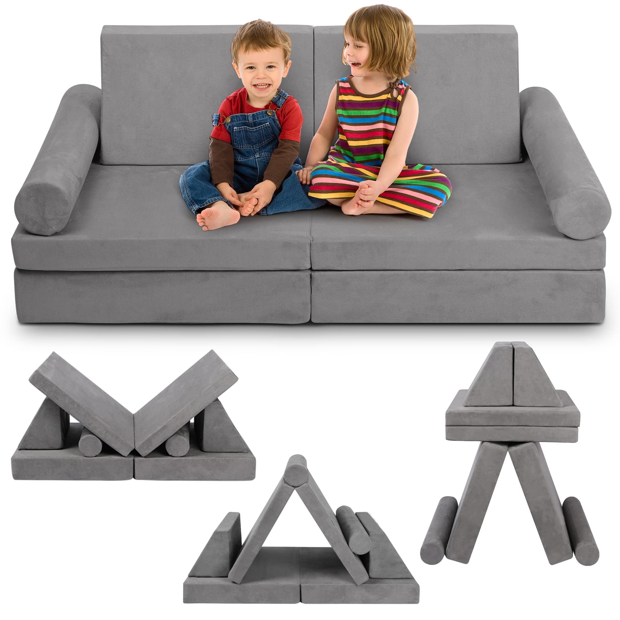 TOLEAD Kids Play Couch Sofa - Creative Imaginative Play Furniture for Toddlers to Teens, Multi-Functional Playroom Sofa for Boys & Girls (Medium Size) - Perfect for Bedroom, Playroom, Reading Nook & Indoor Fort Building