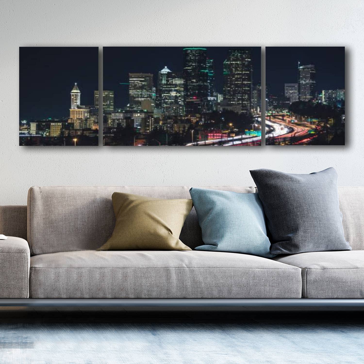 Seattle Skyline Night View Canvas Art Print - 63