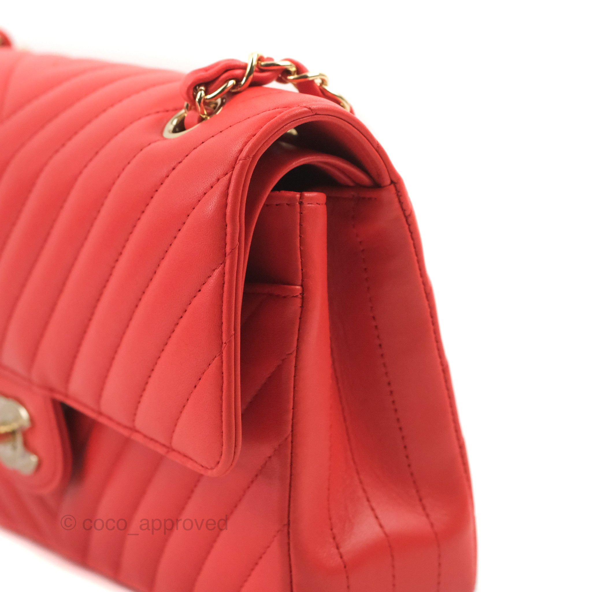 Chanel Classic Medium Flap Bag - Chevron Red Lambskin Leather with Gold Hardware | Luxury Designer Handbag for Women | Perfect for Date Night, Parties & Special Occasions