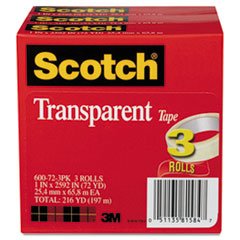 3-Pack Clear Packing Tape 1'' x 2592'' (600 72 3PK) - 3'' Core, 12 Rolls per Carton | Perfect for Shipping Boxes, Moving & Packaging Supplies
