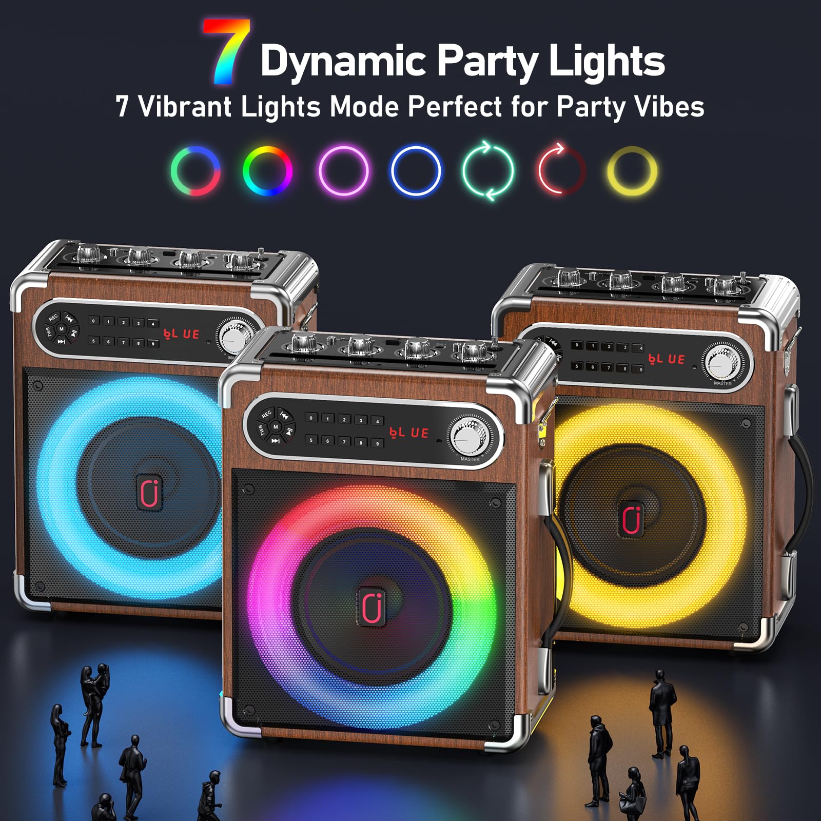 Portable Bluetooth Karaoke Machine with 2 Wireless Microphones - Bass/Treble Adjustable PA Speaker System with LED Lights, Remote Control, USB/AUX/TF/FM/REC/TWS - Perfect for Home Parties, Outdoor Gatherings & KTV Entertainment