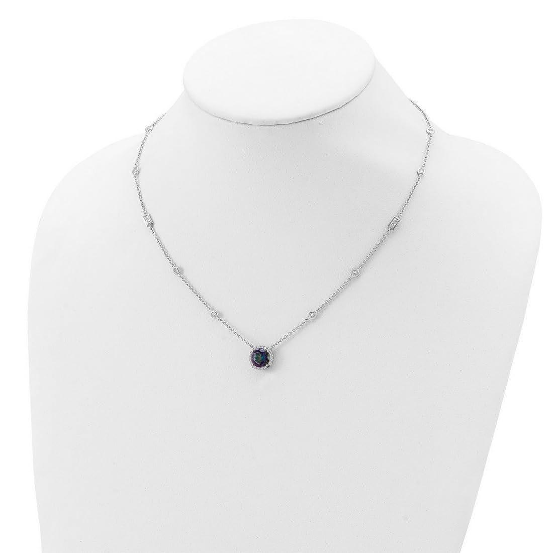 925 Sterling Silver Mystic CZ Cubic Zirconia Simulated Diamond Pendant Necklace for Women - 18