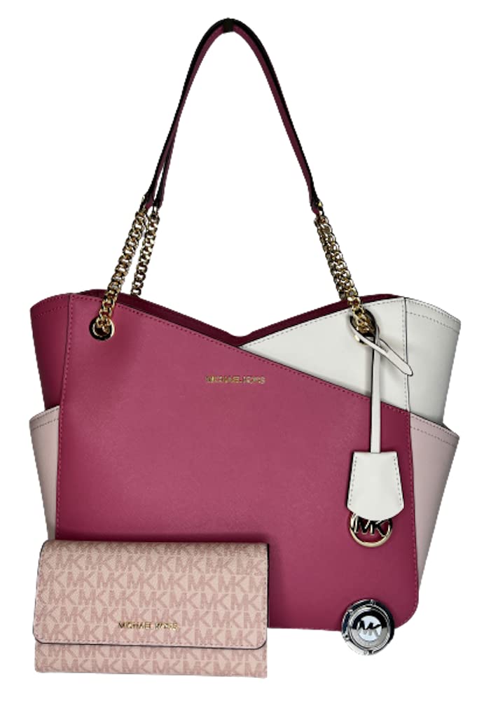 MICHAEL Michael Kors Jet Set Travel Large Chain Shoulder Tote Bag & Matching Trifold Wallet Set - Perfect for Work, Travel and Everyday Use