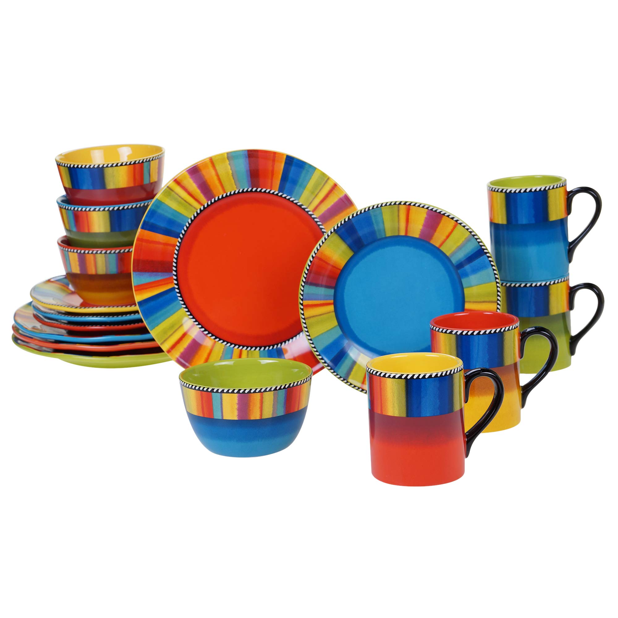 Certified International Sierra 16-Piece Dinnerware Set - Service for 4 - Vibrant Multicolor Plates, Bowls & Mugs - Perfect for Family Dinners, Entertaining Guests & Everyday Use