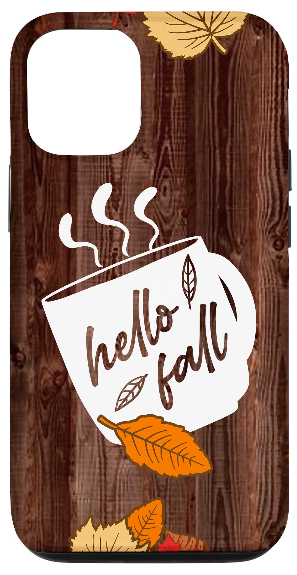 iPhone 12/12 Pro Case - Hello Fall Maple Leaves Design | Autumn Thanksgiving Gift | Perfect for Coffee Lovers & Seasonal Decorations