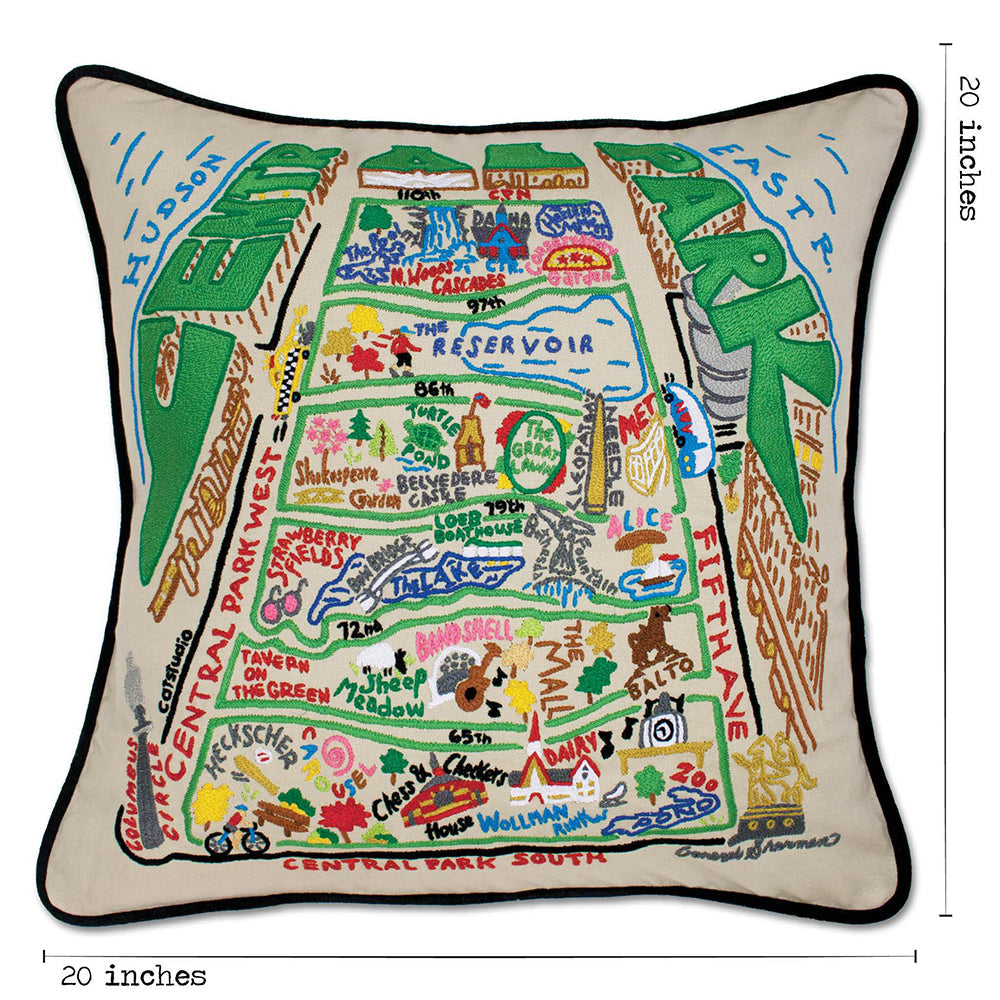Hand Embroidered Central Park Throw Pillow - Decorative Cushion for Sofa, Bed & Home Decor - NYC Inspired Design for Living Room & Bedroom