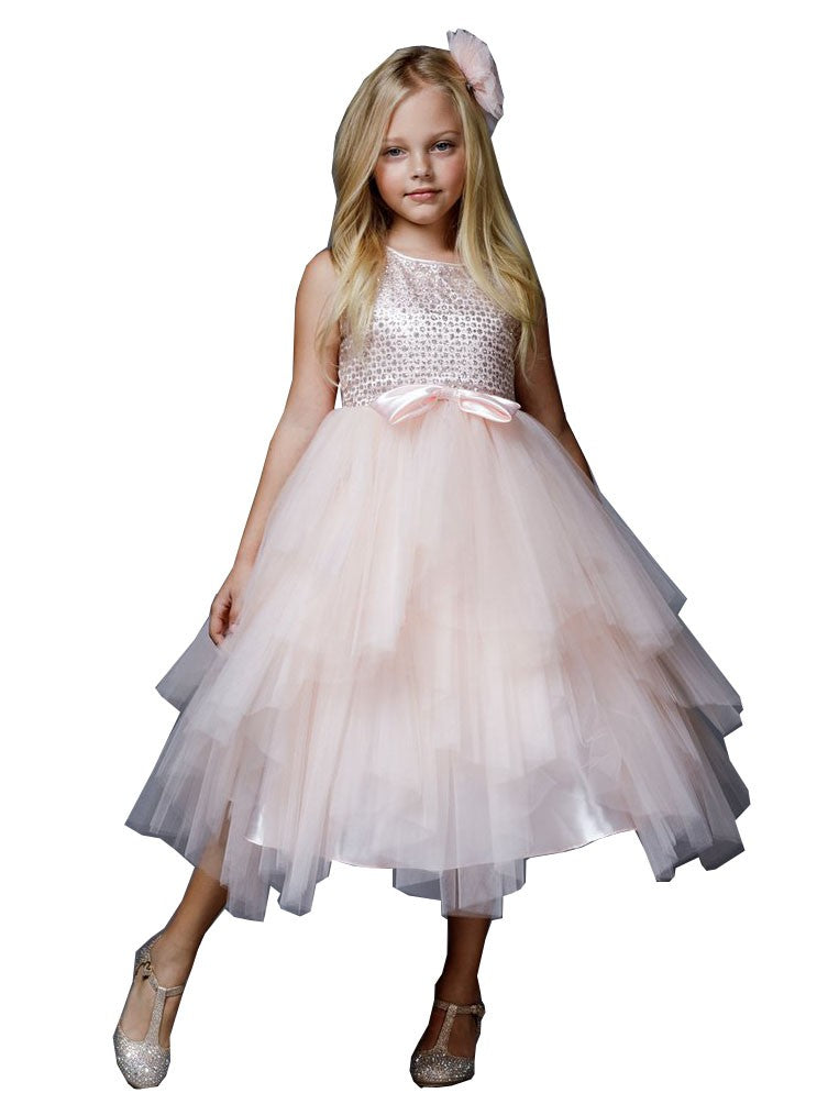 Big Girls Blush Sequin Ruffle Tiered Lola Dress for Special Occasions - Size 8-12 | Birthday Party, Prom, Pageant, Formal Events