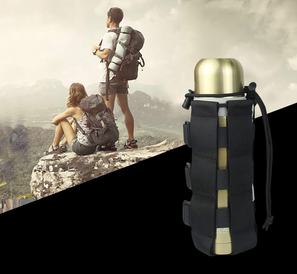2 Pack MOLLE Tactical Water Bottle Pouch - Adjustable Straps for Outdoor Sports, Hiking & Camping - Compatible with MOLLE Systems (Black) - Perfect for Military Gear & Survival Equipment