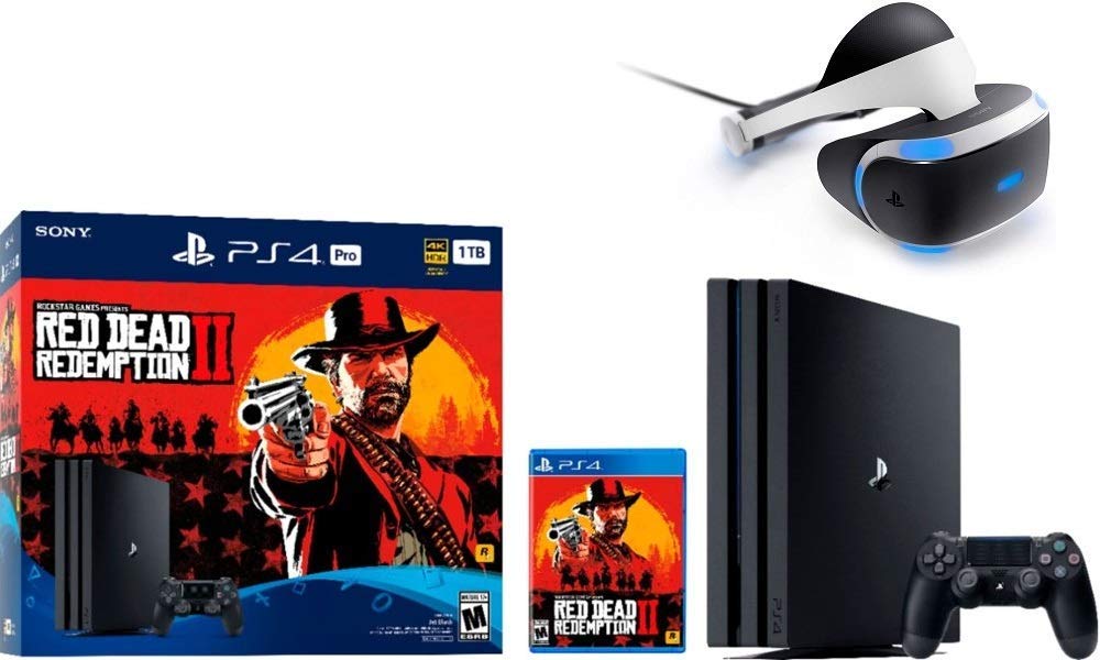 Refurbished Sony PlayStation 4 Pro 1TB Console with Red Dead Redemption 2 Game & PS VR Core Headset Bundle - Ultimate Gaming Experience for Home Entertainment & VR Adventures