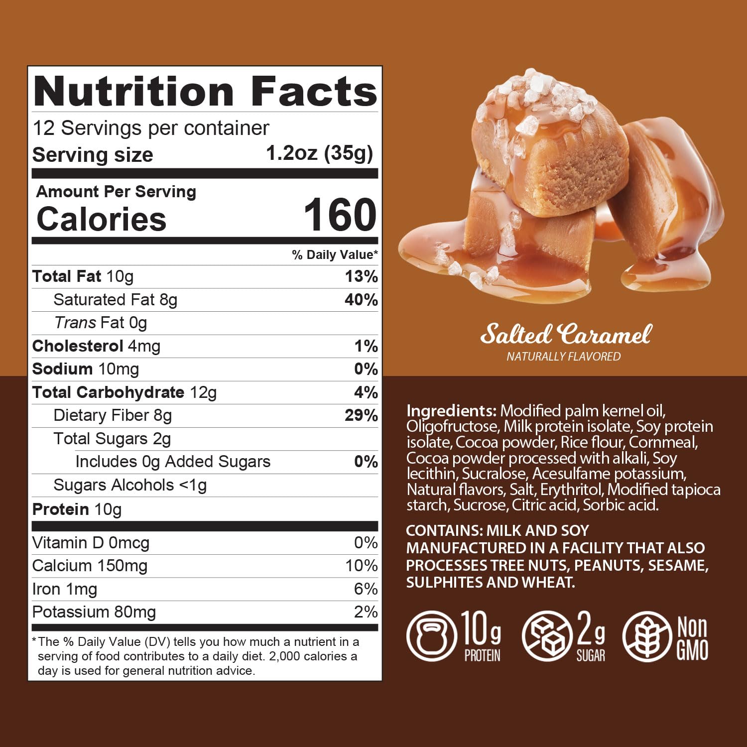 Genius Gourmet Protein Cookie Bites Salted Caramel - 10g Protein, No Added Sugar, Low Carb, Non-GMO - Healthy Protein Snacks for Adults & Kids - 12 Bags - Perfect for Post-Workout, School Lunch & On-the-Go Snacking