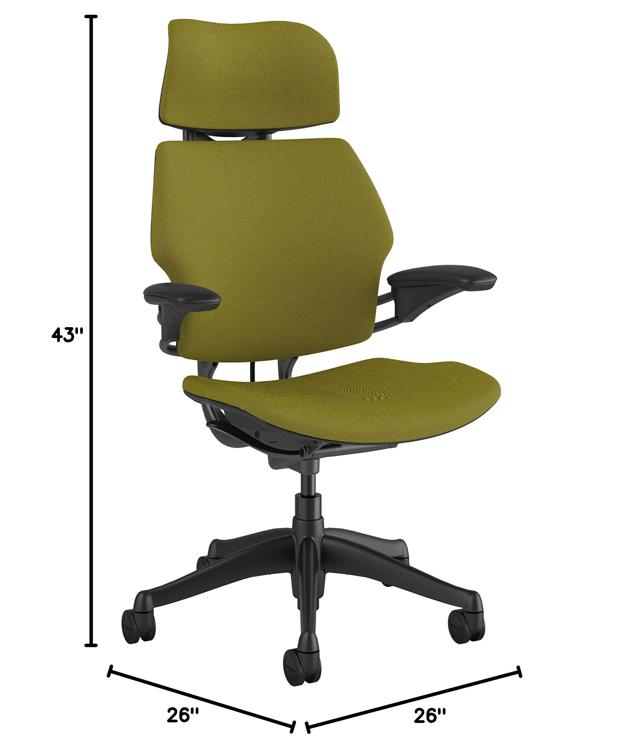 Humanscale Freedom Ergonomic Office Chair with Headrest - Adjustable Height & Duron Arms - Hard Floor Wheels - Graphite Frame & Alaria Green Fourtis Fabric - Perfect for Home Office, Executive Workspace & Long Hours Sitting