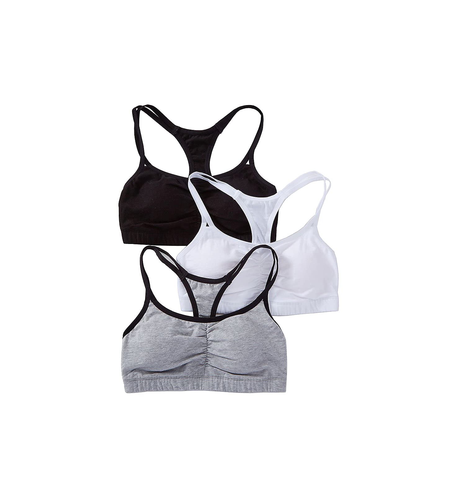 Fruit of the Loom Women's Comfortable Spaghetti Strap Bra with Removable Pads - 3 Pack (32, Grey/White/Black) | Perfect for Everyday Wear, Yoga & Sleep