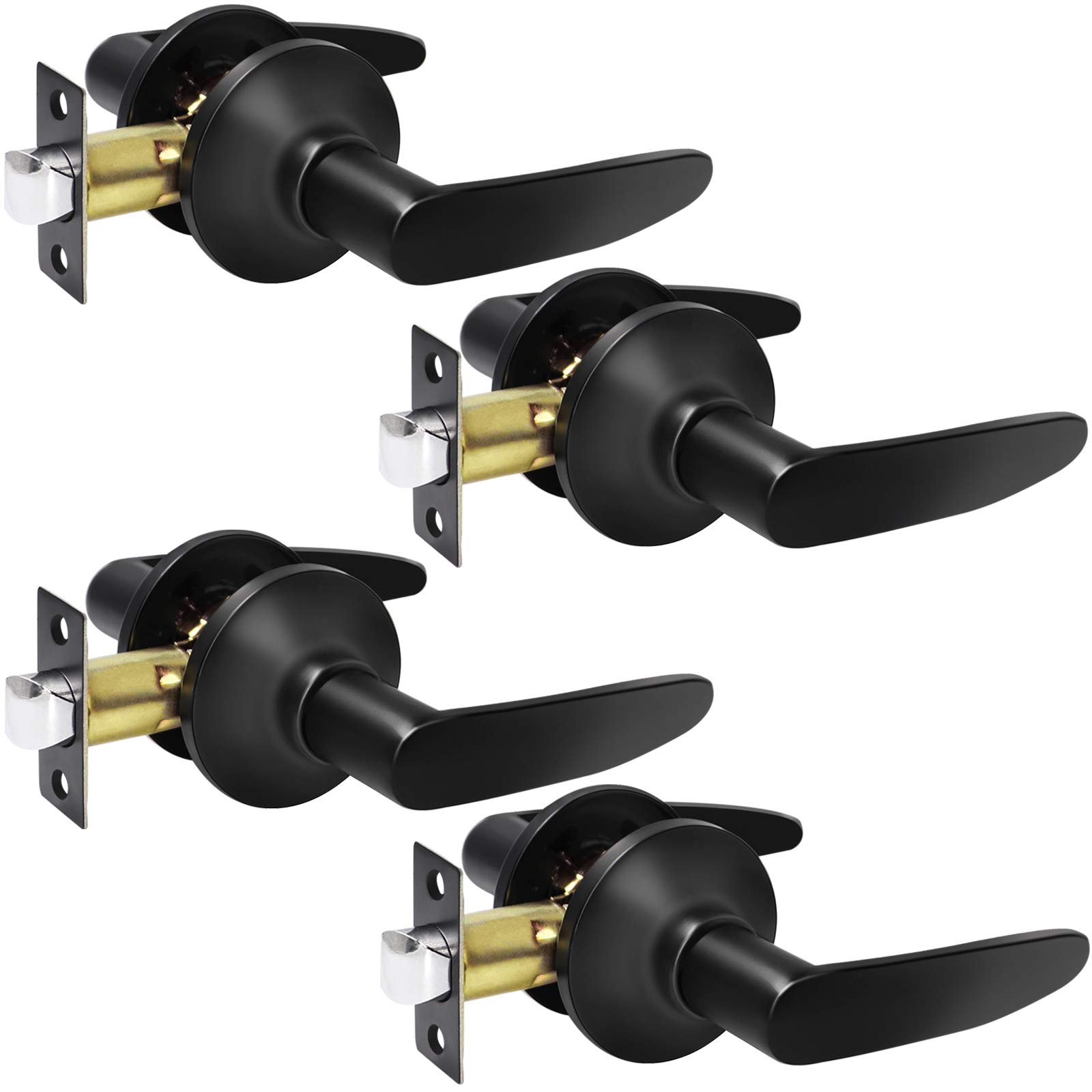 4 Pack Matte Black Closet Door Handle Lever - Straight Passage Door Knob for Hallway, Bedroom & Closet Doors - Reversible Right/Left Installation - Durable Hardware for Home & Office Use