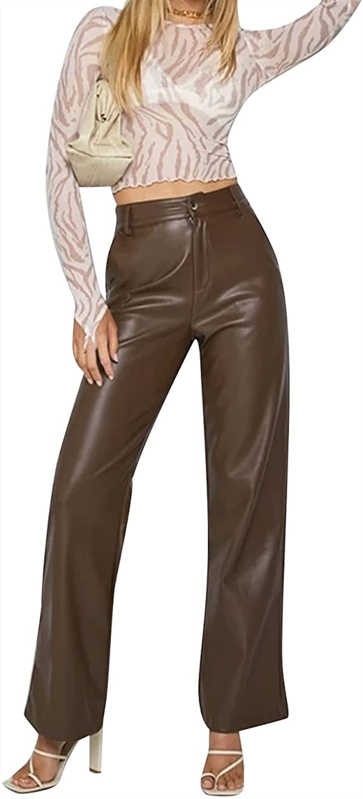 Women's Faux Leather Leggings - High Waist Stretch Leather Pants for Workout, Yoga & Casual Wear | Comfortable & Stylish Tights for Everyday Use