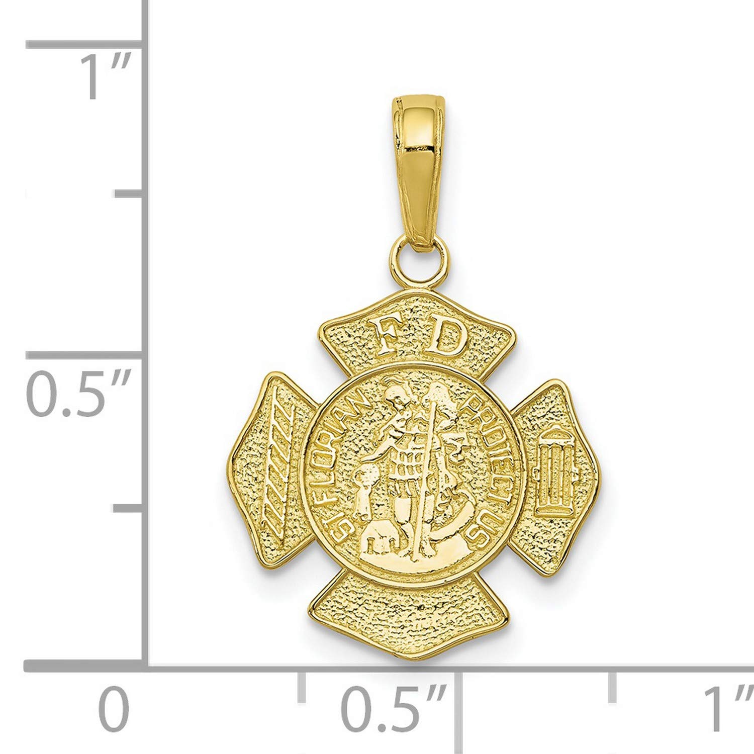 10K Yellow Gold Firefighter Badge Pendant with 