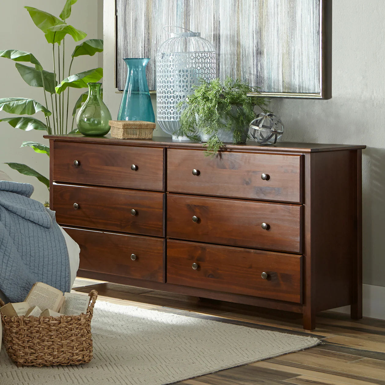 5-Piece Shaker Slat Platform Bedroom Set - Queen Size Solid Wood Bed Frame with Nightstands & Dresser - Modern Farmhouse Bedroom Furniture for Home Decor