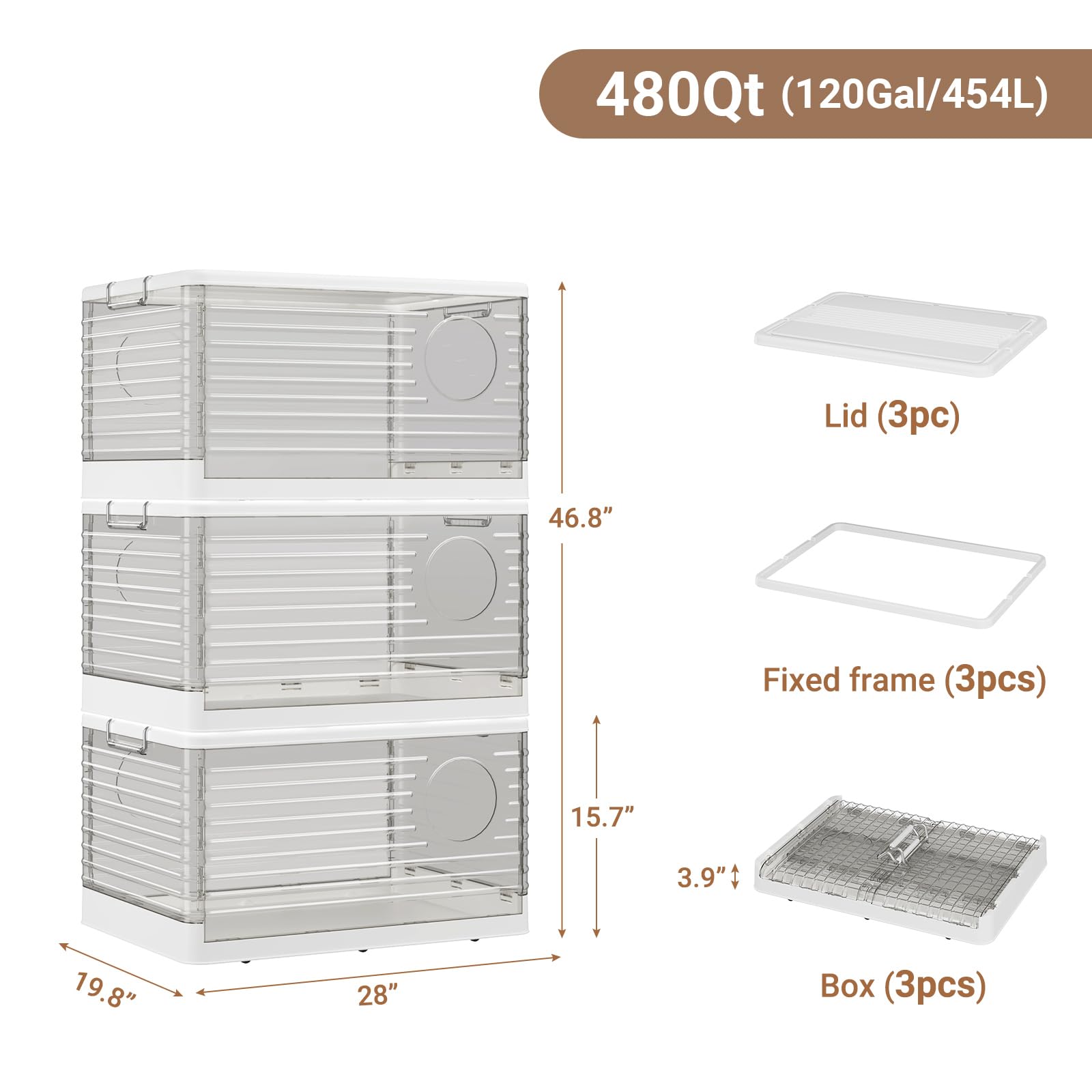 160 Qt Extra Large Plastic Stackable Storage Bins with Lids - 40 Gallon Clear Collapsible Heavy Duty Tote with Wheels - 3-Pack Space Saving Closet Organizer & Home Office Storage Boxes - Perfect for Clothes, Toys, Seasonal Items & Garage Organization