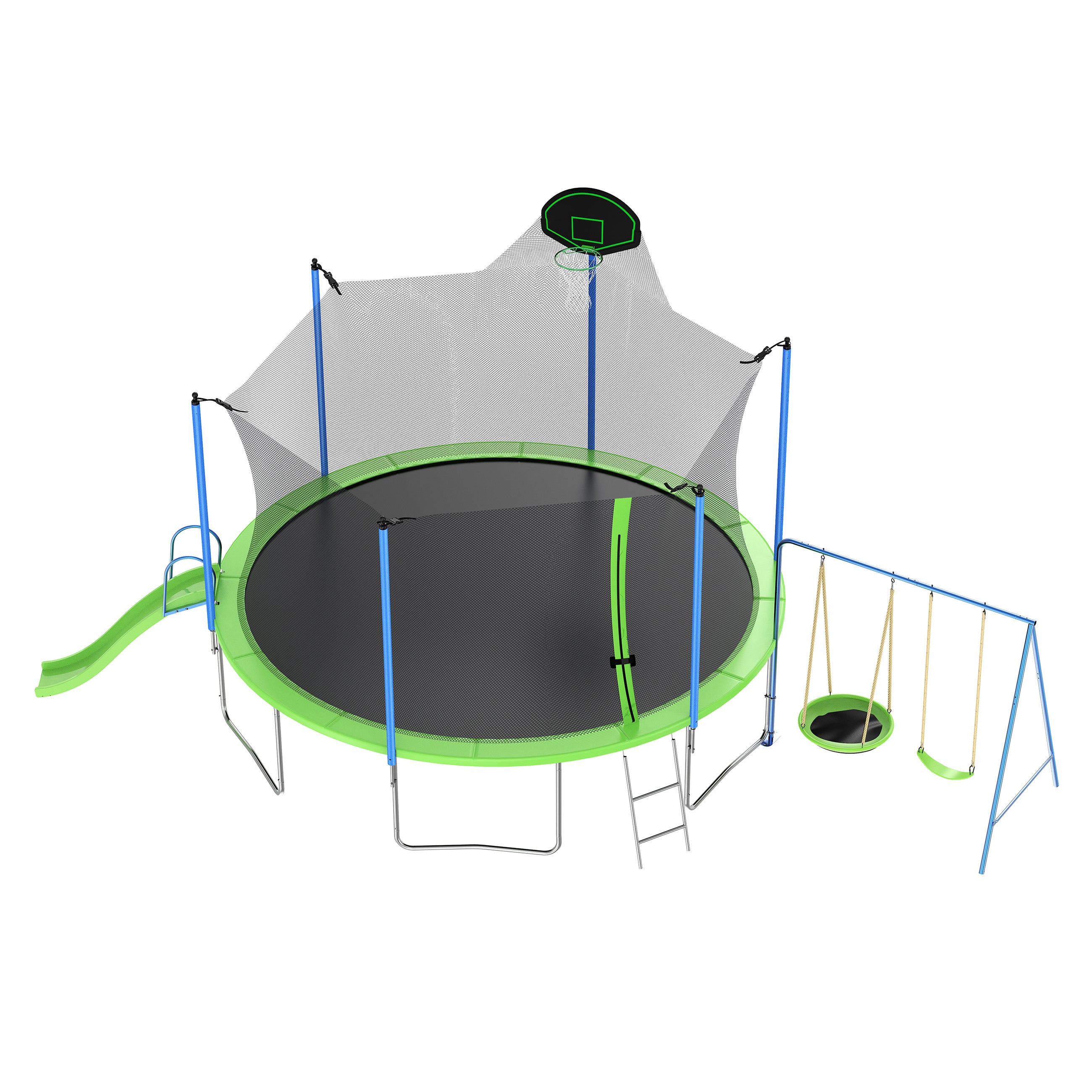 12FT Trampoline with Slide, Swings, Basketball Hoop & Ladder - ASTM Approved Outdoor Backyard Trampoline with Safety Net for Kids & Adults - Perfect for Family Fun, Exercise & Outdoor Play