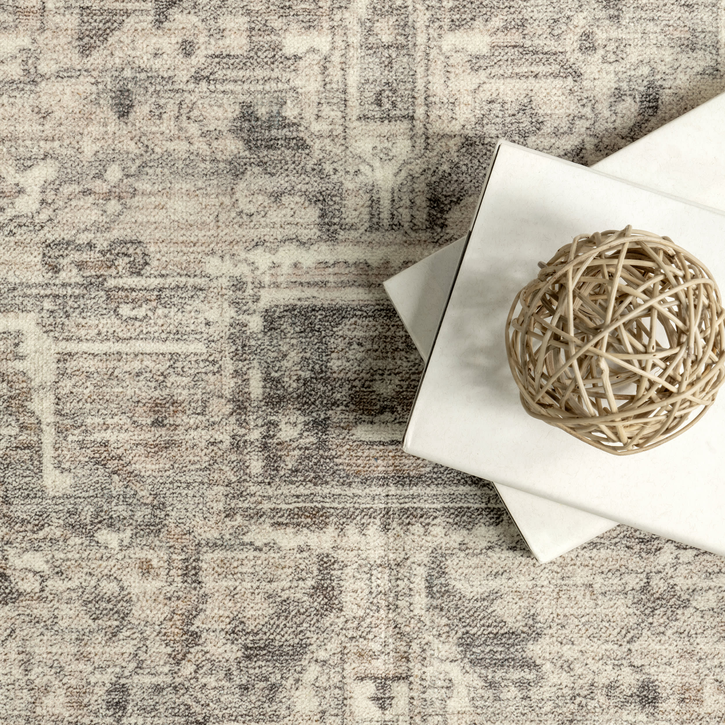 Atrium Medallion Washable Rug - Soft Grey Indoor/Outdoor Area Rug for Living Room, Bedroom, or Patio