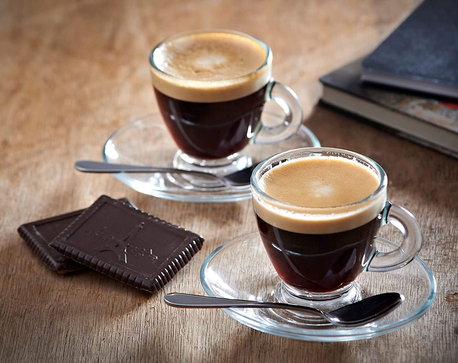 Premium Clear Glass Espresso Cups Set - 3.2 oz Demitasse with Saucers & Stainless Steel Spoons (6-Piece) - Perfect for Italian Coffee, After-Dinner Drinks & Elegant Entertaining