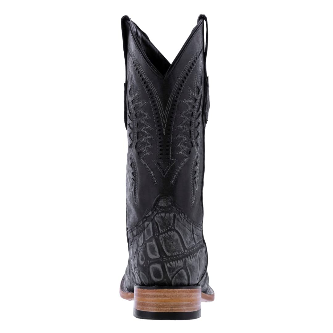 Texas Legacy Men's Gray Cowboy Boots - Western Style Square Toe Boots with Elephant Print for Rodeo, Country Music Festivals & Casual Wear