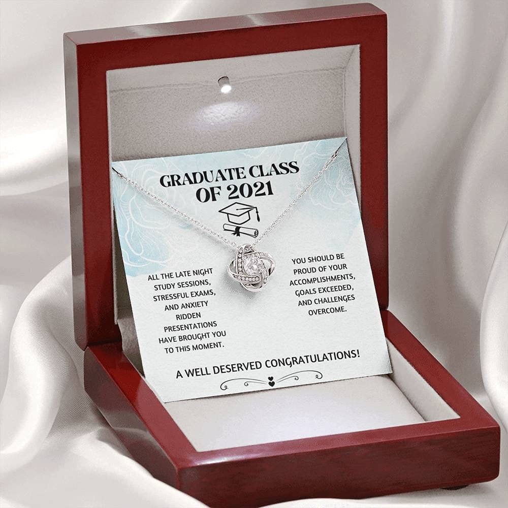 Personalized Love Knot Necklace - Inspirational Graduation Gift for 2024 with 'Goals Exceeded' Engraving | Perfect Senior Graduate Present for Ceremony & Celebrations | Jewelry Gift Ideas for Women & Teens