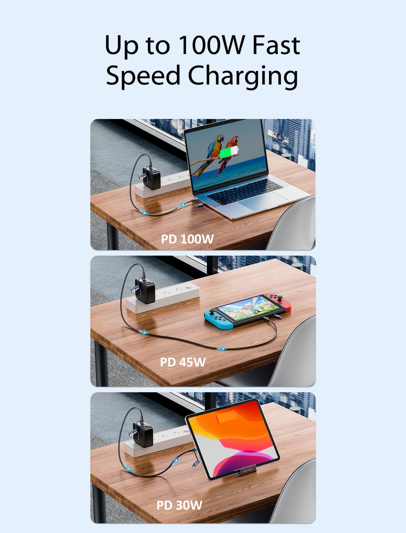 VENTION 3FT USB C to USB A Fast Charging Cable - 100W PD Compatible with Kindle, Android Phones, Tablets & More | Perfect for Home, Office & Travel Charging