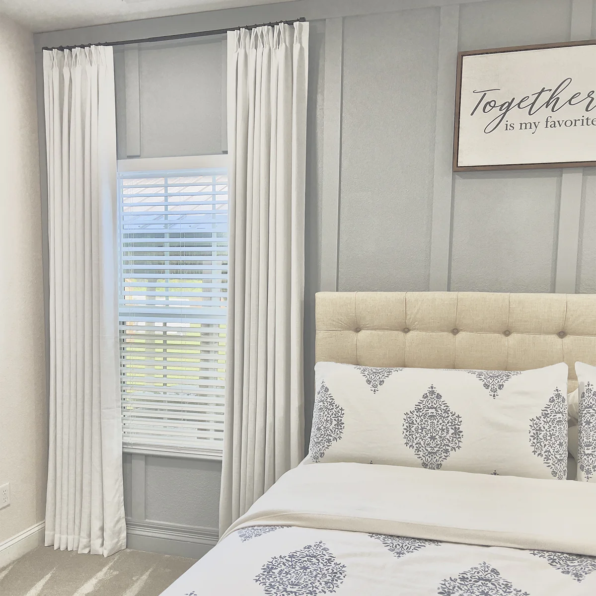 Pinch Pleated Blackout Curtains - 100% Linen Custom Drapes in Grey & Beige | Modern Thermal Insulated Window Treatments for Living Room & Bedroom