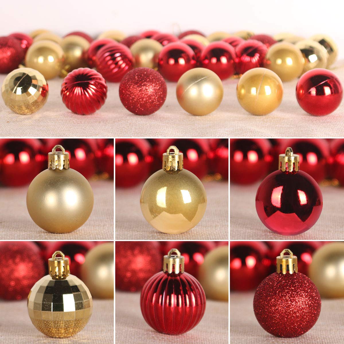 1.6 Inch Red & Gold Shatterproof Christmas Tree Ornaments - 36 Pack Holiday Decorations for Xmas, Birthday, Halloween & Wedding (Indoor/Outdoor Use)