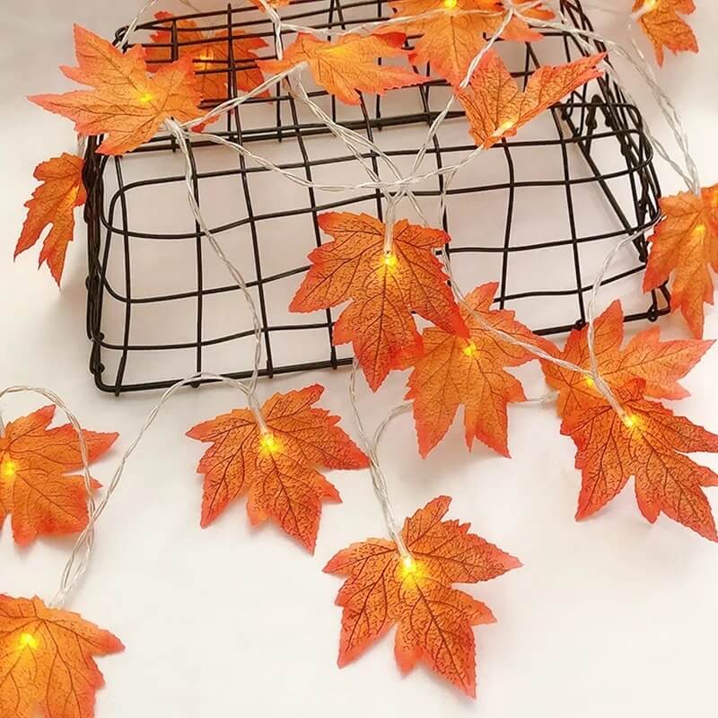 Maple Leaves Fall String Lights - 20FT Autumn Leaf Fairy Lights for Home Decor, Thanksgiving, Halloween, and Outdoor Party Lighting | Warm White LED