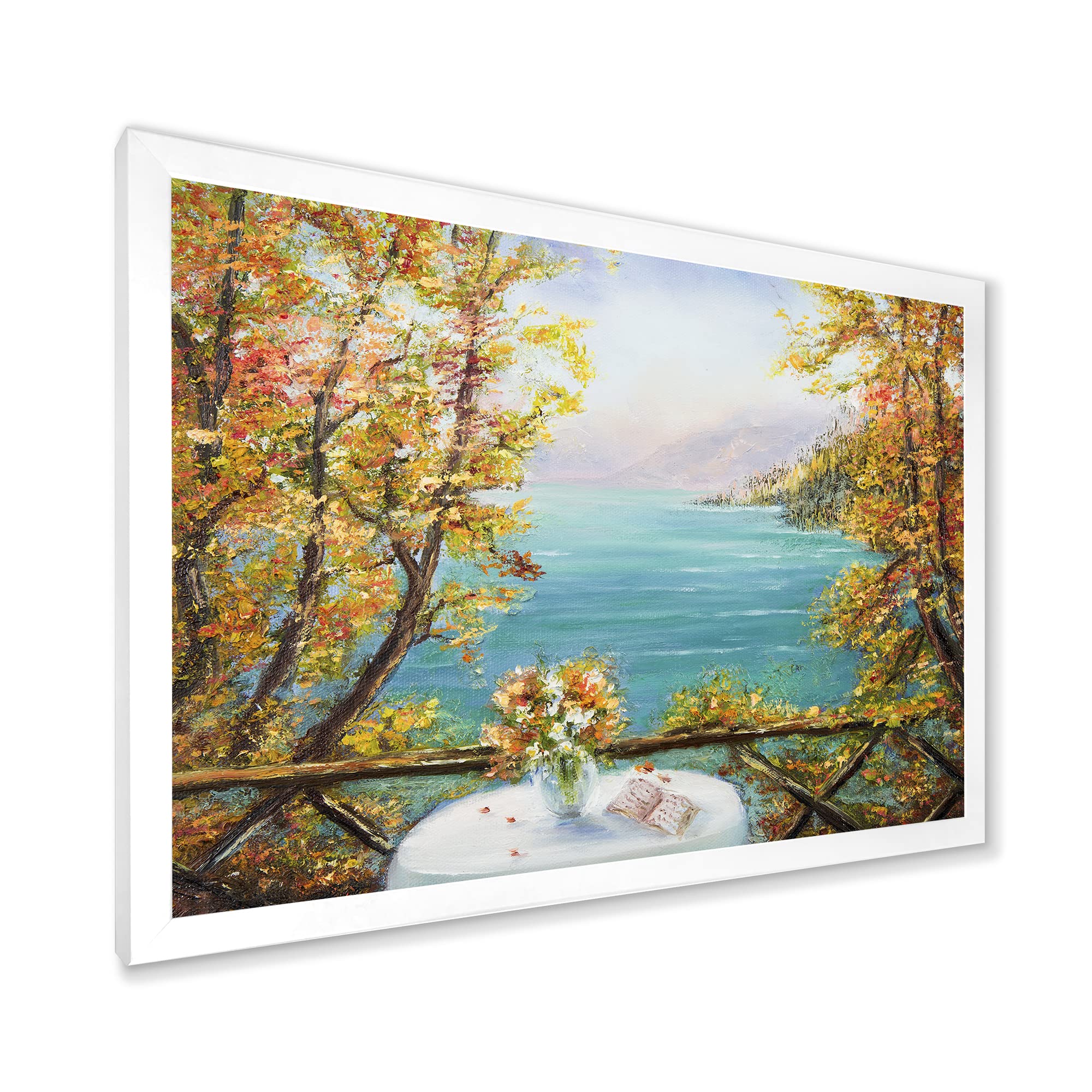 Blue Ocean Nautical Coastal Framed Wall Art - Beach House Decor for Living Room, Bedroom & Office | Terrace View Seascape Painting